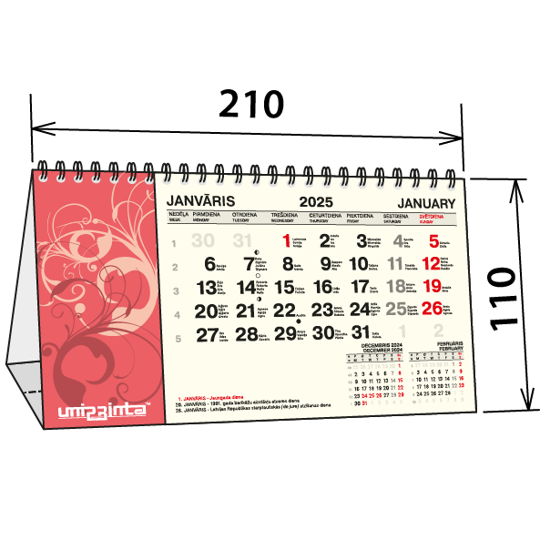 Desk calendar 210x110 mm