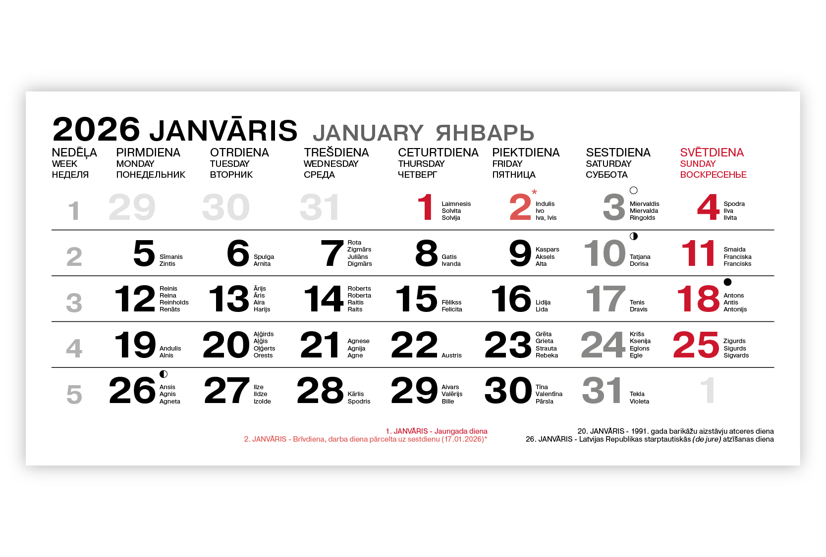 Kalendāri ar 3 spirālēm LV-ENG-RUS